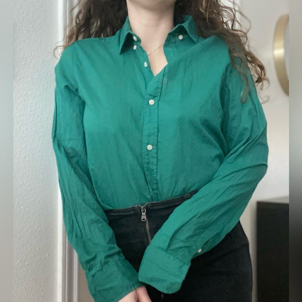 Zara Cotton‎ Button Up Long Sleeve Tshirt Size Small Green